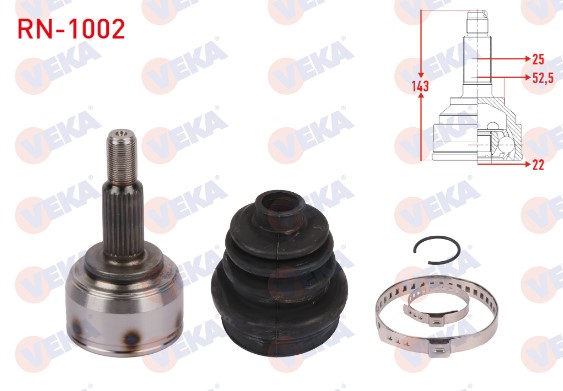 Megane 4-IV Ön Sol Dış Aks Kafası (Dış Freze:25 İç Freze:22) 1.6 16V H4M 391002304R -Veka