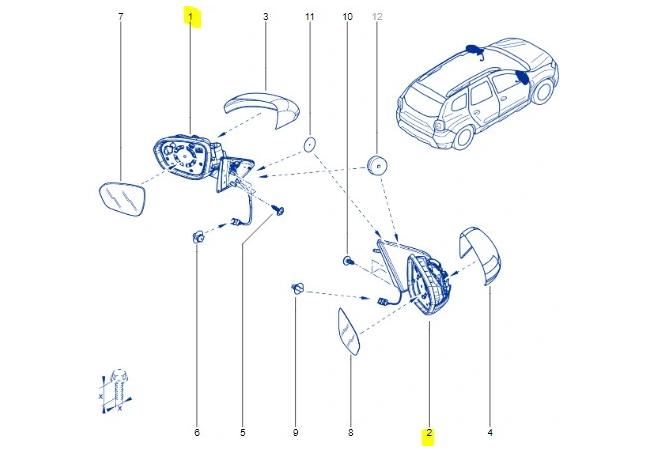 Duster 2-II Sol Dikiz Aynası Elektrikli (Kapaksız-Camsız) (2018-2024) 963021679R - Renault Mais
